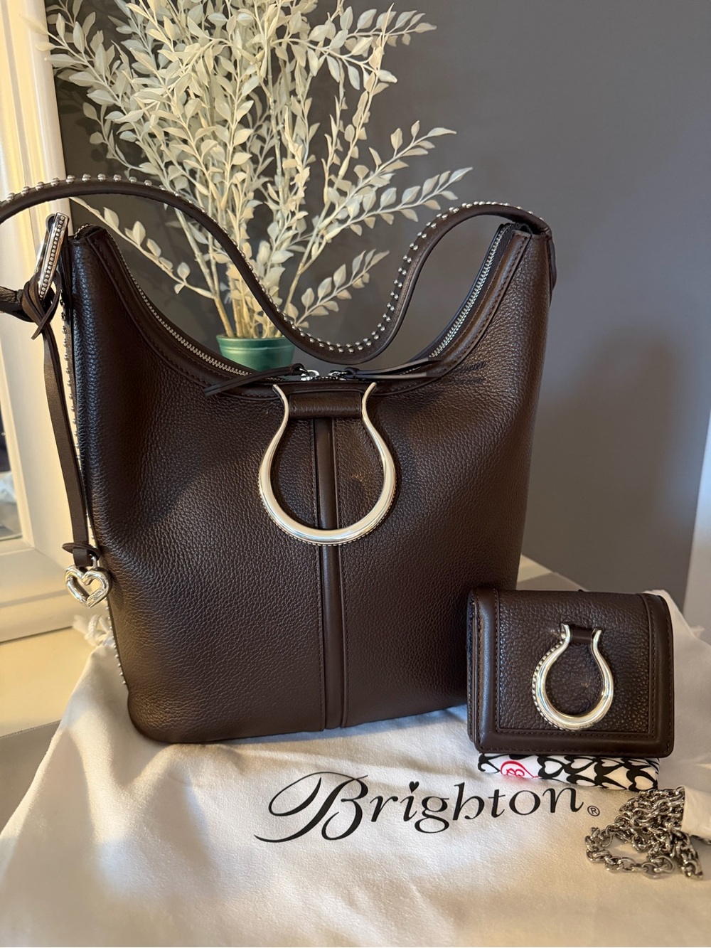 Brighton Wyatt Brown Leather Hobo Bag with Matching Wallet
